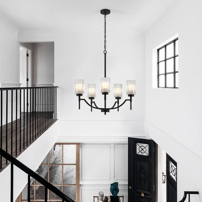 KAWOTI 5-Light Chandelier with Flutted Glass Shades - W27" x D27" x H27.5"