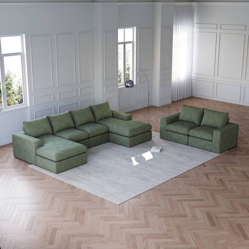 Corduroy Cloud Sectional Sofa with Chaise – L-Shaped Modern Upholstered Sofa - 6 Seat