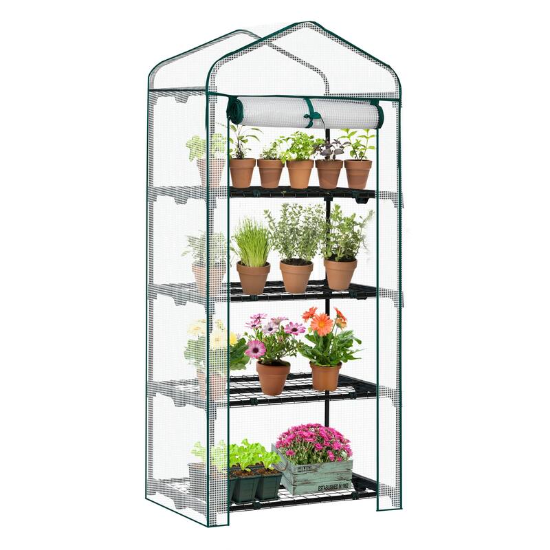 PE Cover Steel Frame 4-Tier Mini Greenhouse