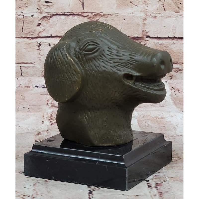 Bronze Pig Boar Head Statue Realistic Farmhouse Sculpture Decor