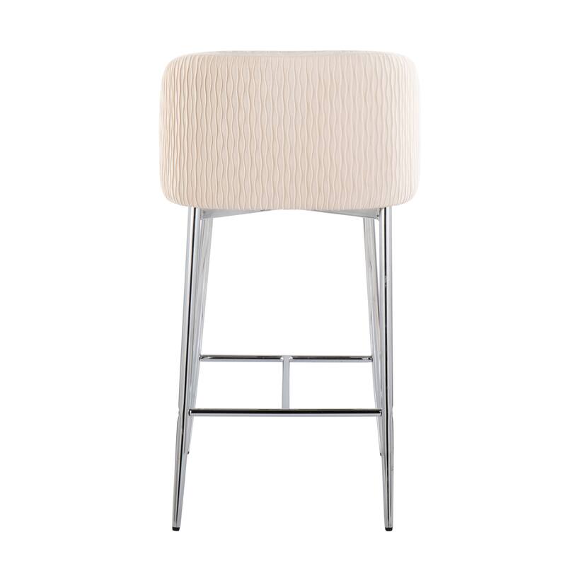 Lumisource Waves Counter Stool in Chrome and Silver Velvet - Set of 2 - 21"Lx19.75"Wx36"H