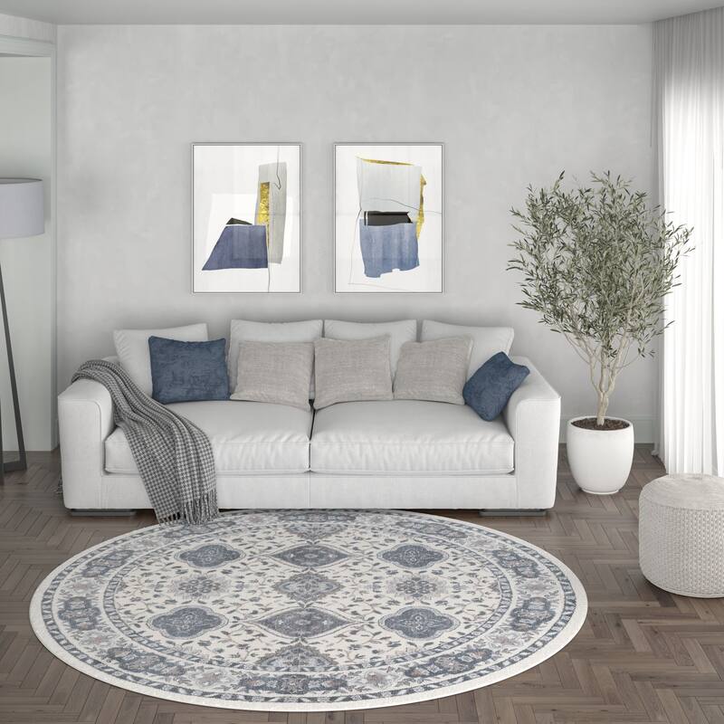 Carrington Traditional Oriental Indoor Area Rug - 7'10'' Round - Cream