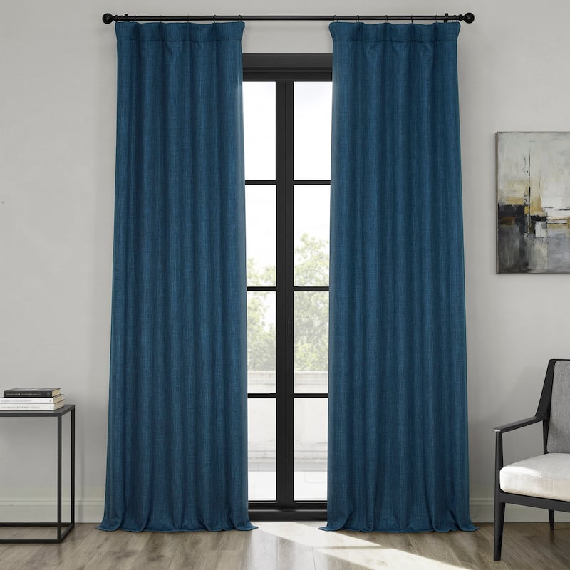 Exclusive Fabrics Textured Faux Linen Room Darkening Curtains for Bedroom & Living Room Curtains (1 Panel) - 50 X 84 - Indigo