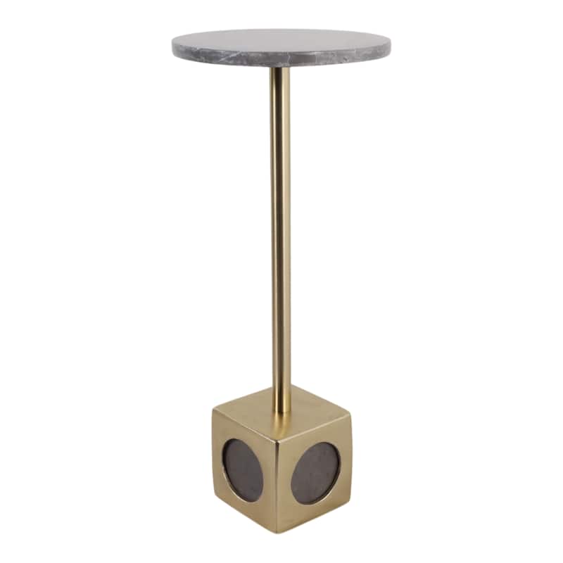 Marble Metal Side Table Round Top Narrow Geometric Base - 24" Grey - 24.0"