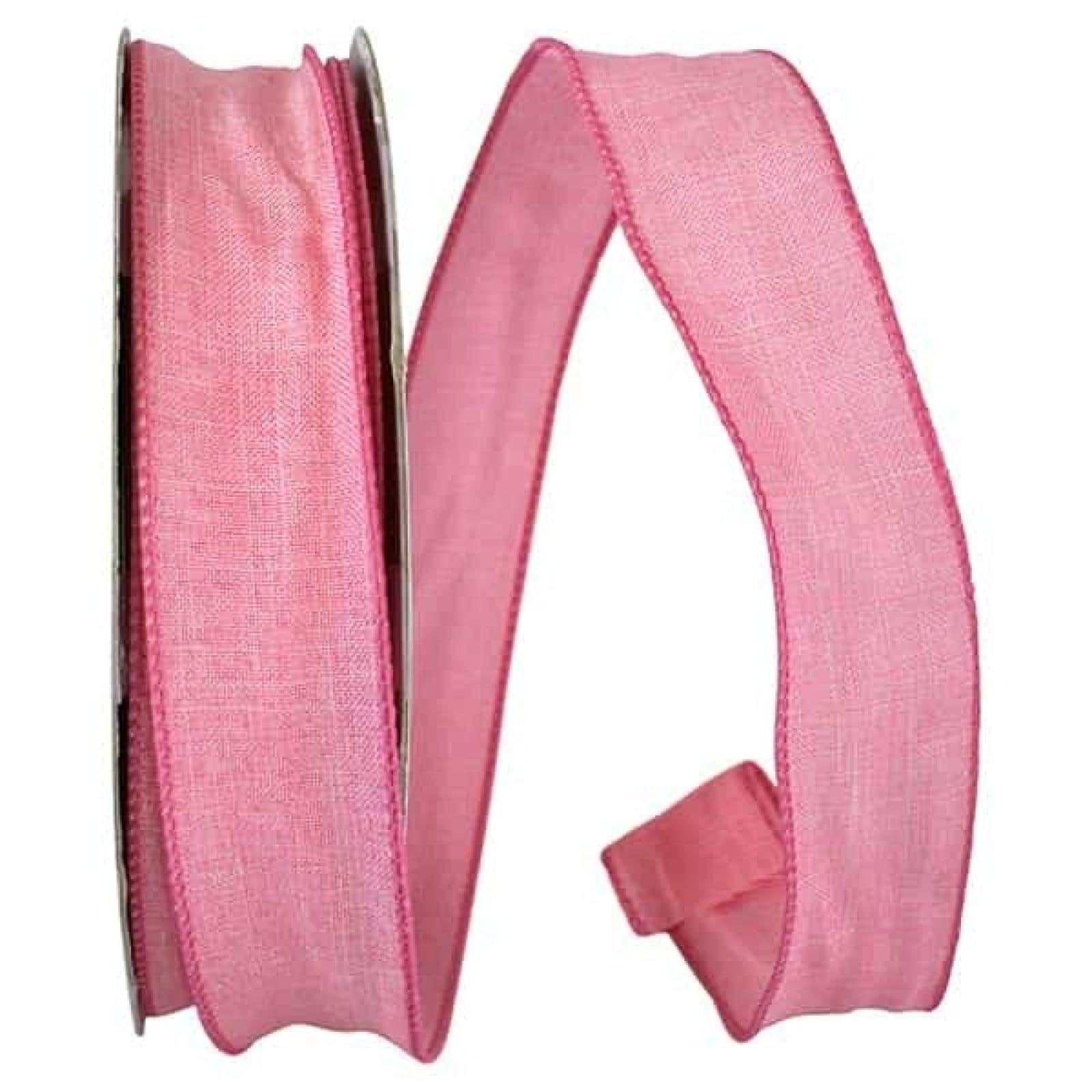 1.5"X50Yds Wired Pink Linen Ribbon