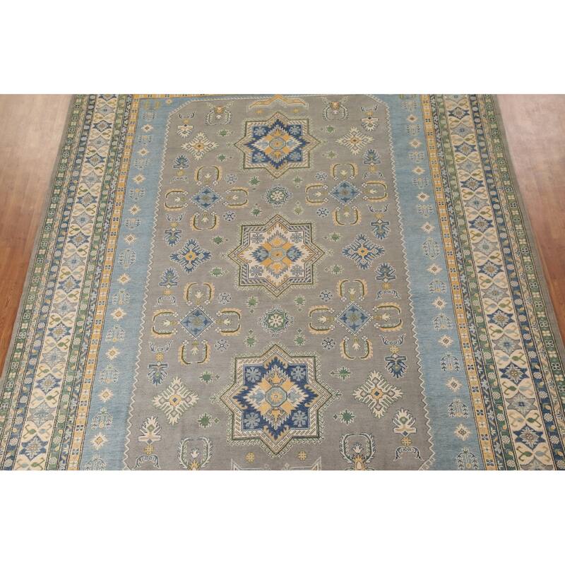 Traditional / Geometric Kazak Area Rug Handmade Wool Carpet - 10'0"x 13'2"