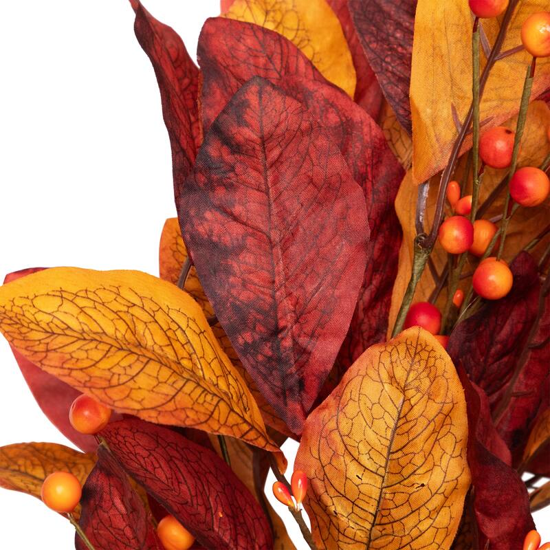 Berries with Leaves Artificial Fall Harvest Twig Wreath, 24", Unlit