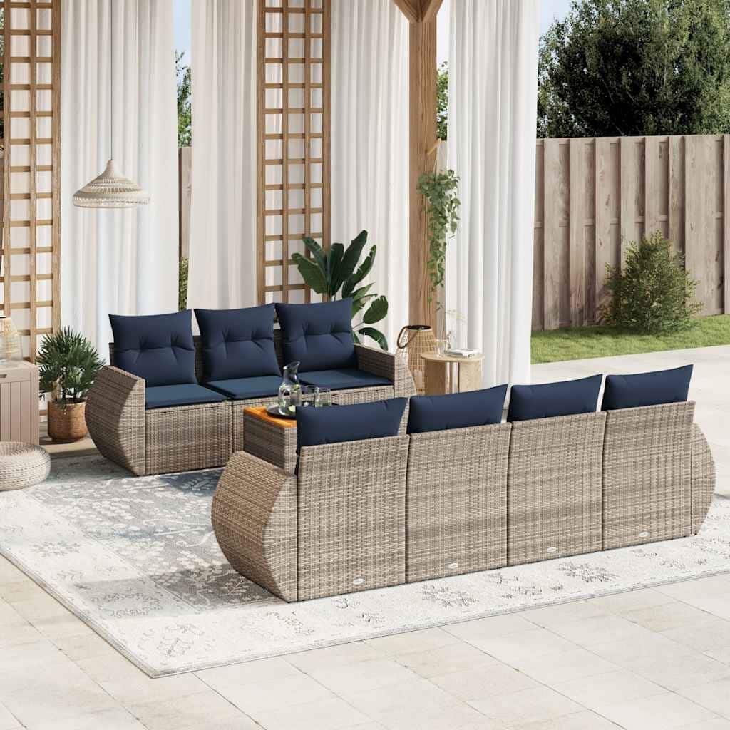 vidaXL 8 Piece Patio Sofa Set with Cushions Gray Poly Rattan - 99.2x33.5x77.6