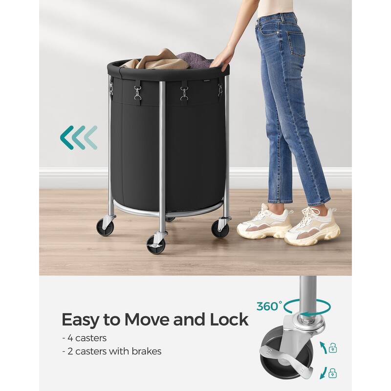 Laundry Basket with Wheels,Rolling Laundry Hamper,29 Gal,Round Laundry Cart with Steel Frame & Removable Bag 4 Casters 2 Brakes