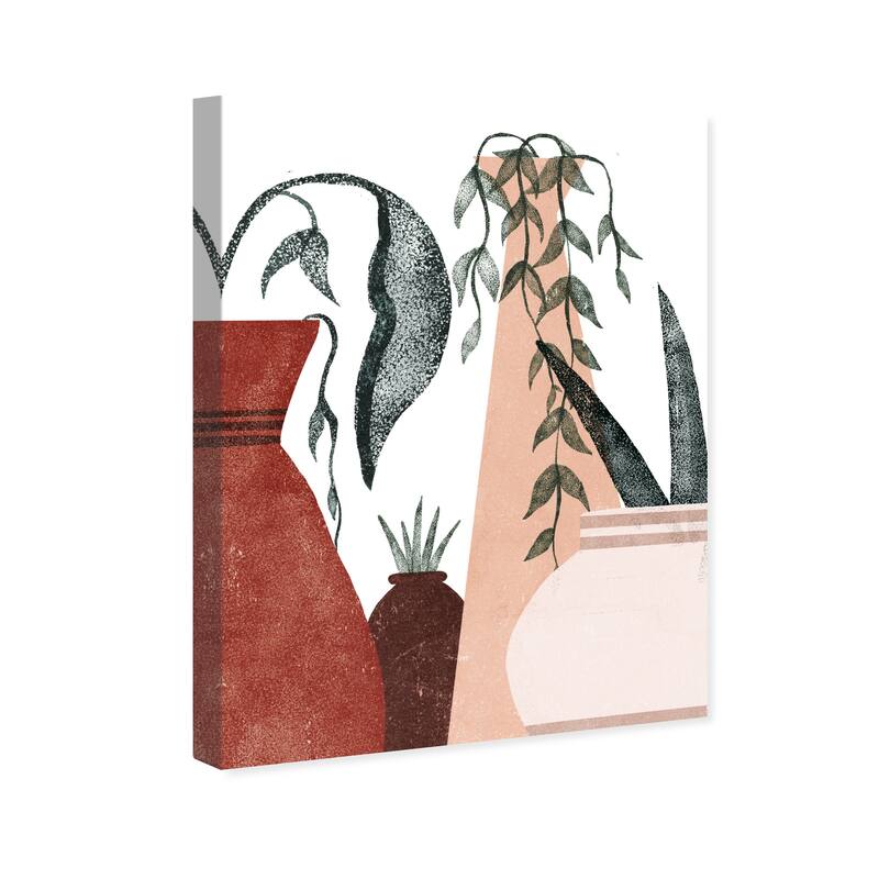Wynwood Studio Canvas Floral and Botanical Pots and Pots Pink and Maroon Scandinavian Wall Art Canvas Print