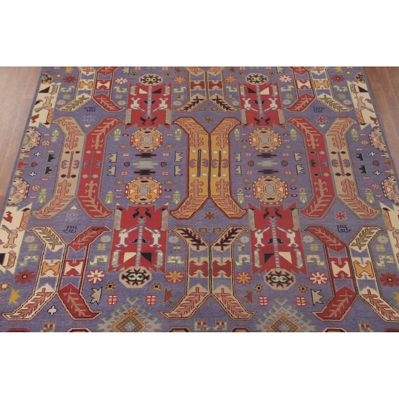 Traditional Purple Kazak Area Rug Handmade Wool Carpet - 9'0"x 11'9"