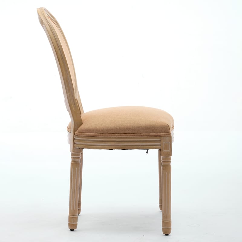 Furniture,French Style Solid Wood Frame Antique Painting Linen Fabric Back Dining Chair,Set of 2,Tan,SW1845BG