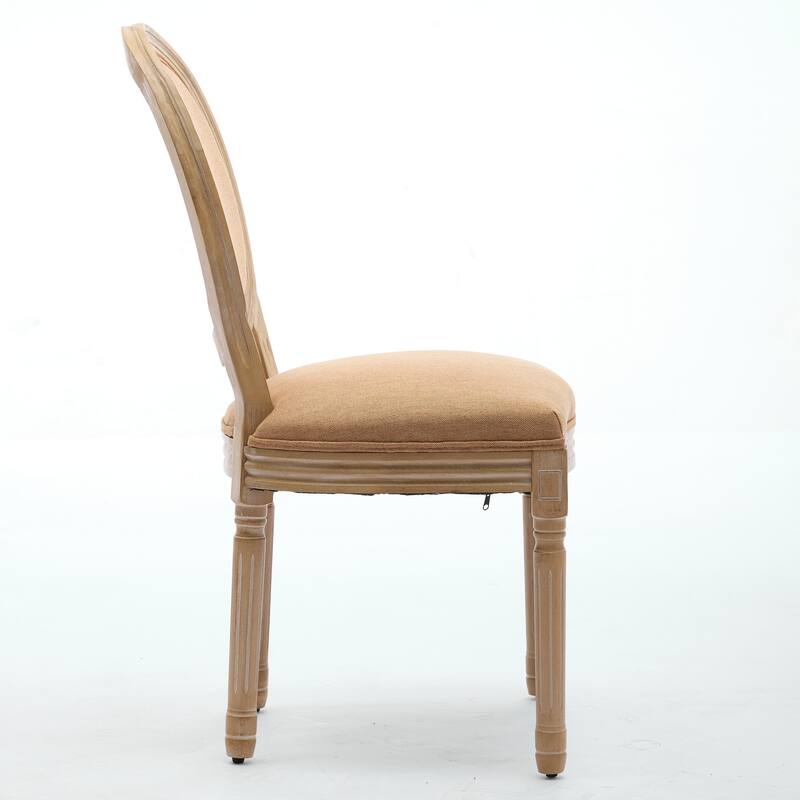 Kitchen Linen Dining Chair Set of 2, Wooden Frame Chair w/ Oval Backrest