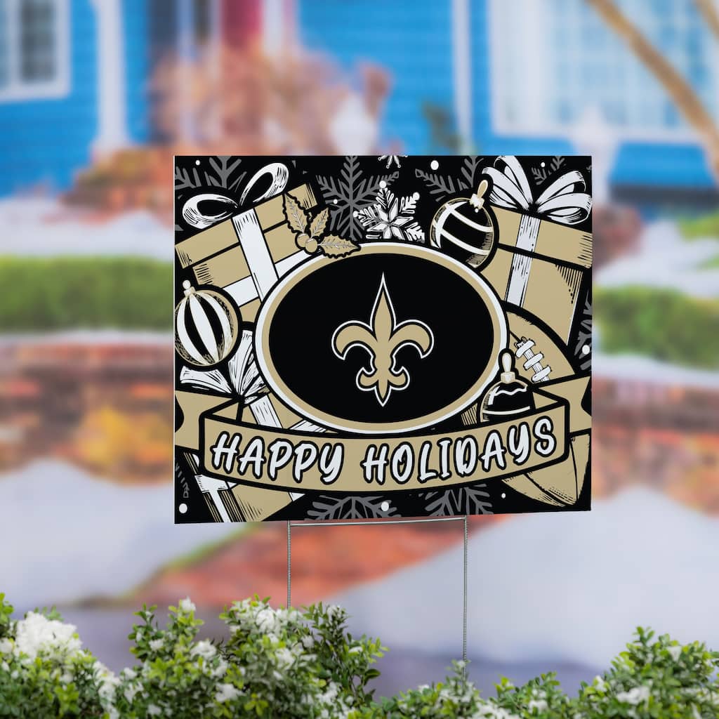 New Orleans Saints Yard Sign, Happy Holidays - 24" x 18"