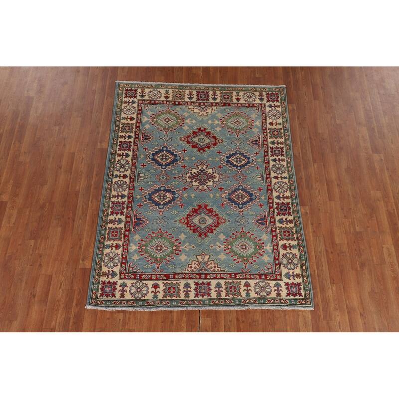 Light Blue Kazak Oriental Rug Handmade Wool Carpet - 5'0" x 6'6"