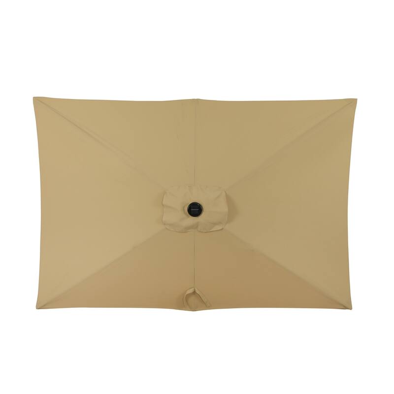 Island Umbrella Nassau 6.5-ft x 10-ft Rectangular Market Umbrella with LED Bulb Lights - Breez-Tex Canopy - Champagne