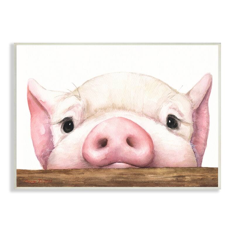 Stupell Sweet Pink Pig Resting Snout Farm Animal Illustration Wood Wall Art, Design by George Dyachenko
