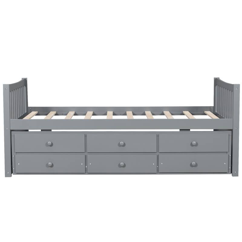 Daybed with Trundle and Drawers Twin Size Modern Wooden Sofa Bed Frame