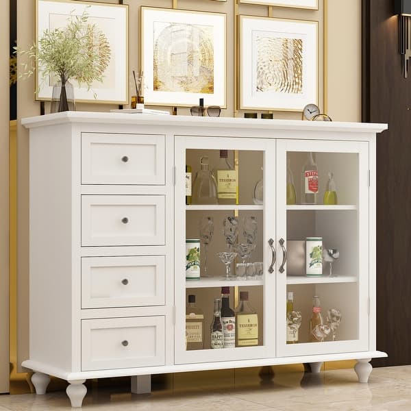 slide 2 of 11, Sideboard Buffet Server Storage Cabinet Drawers Cabinets Glass Doors