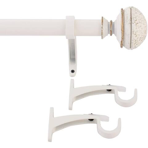 1 Inch Adjustable Ivory Curtain Rod for Windows & Doors Curtains with Hammered Mushroom Finials & Brackets Set -By Deco Window
