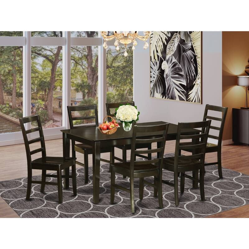 HomeStock 7-Piece Rectangle Cappuccino Finish Solid Wood Top Dining Table with 6 Chairs