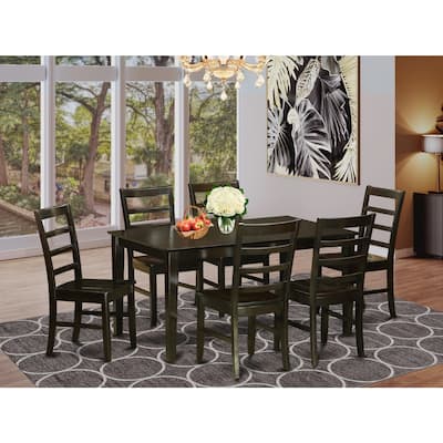 HomeStock 7-Piece Rectangle Cappuccino Finish Solid Wood Top Dining Table with 6 Chairs