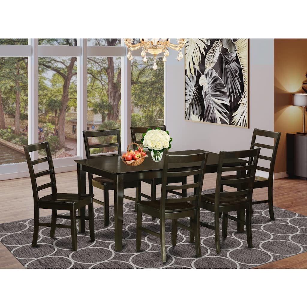HomeStock 7-Piece Rectangle Cappuccino Finish Solid Wood Top Dining Table with 6 Chairs