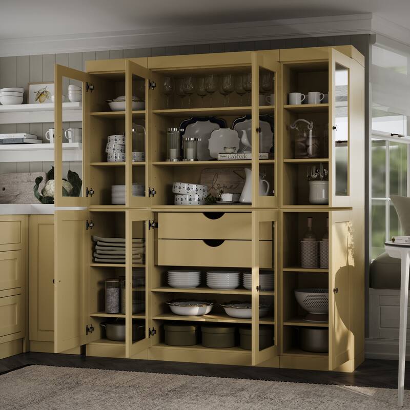 Palace Imports 100% Solid Wood 65" Pantry Cabinet with Clear Glass, Shaker Doors, 2-Drawers and Adjustable Shelves