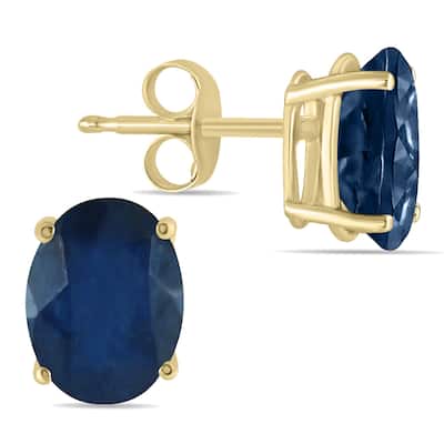 Marquee All-Natural Genuine 6x4 mm, Oval Sapphire earrings set in 14K Yellow gold