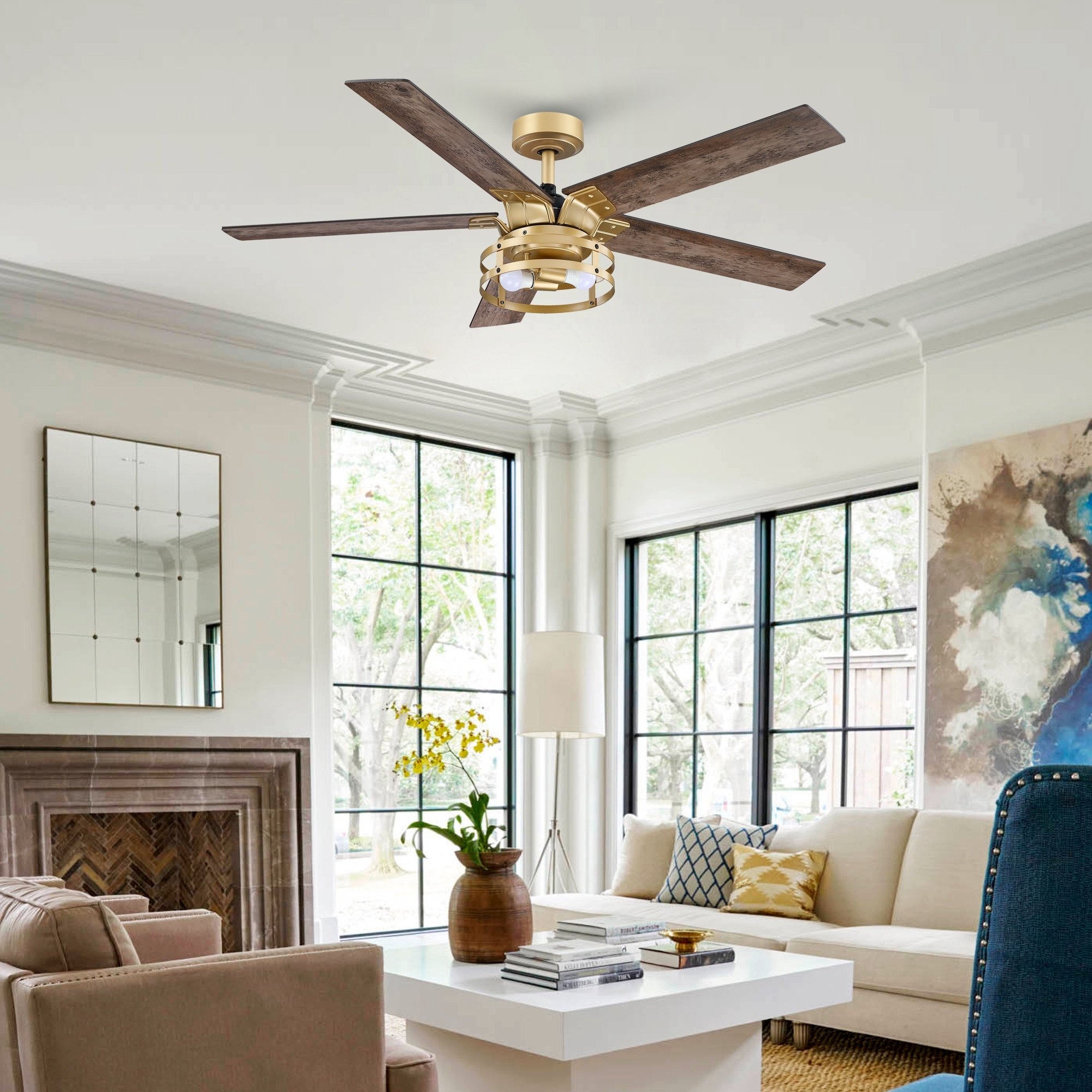 52 Industrial Reversible 5-Blade LED Ceiling Fan with Remote - On