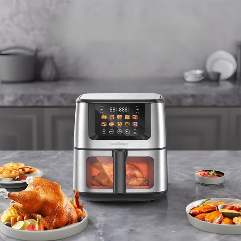 Air Fryer with Color LCD Display Touchscreen with ClearCook Cooking Window,Broil,Roast,Dehydrate,Bake