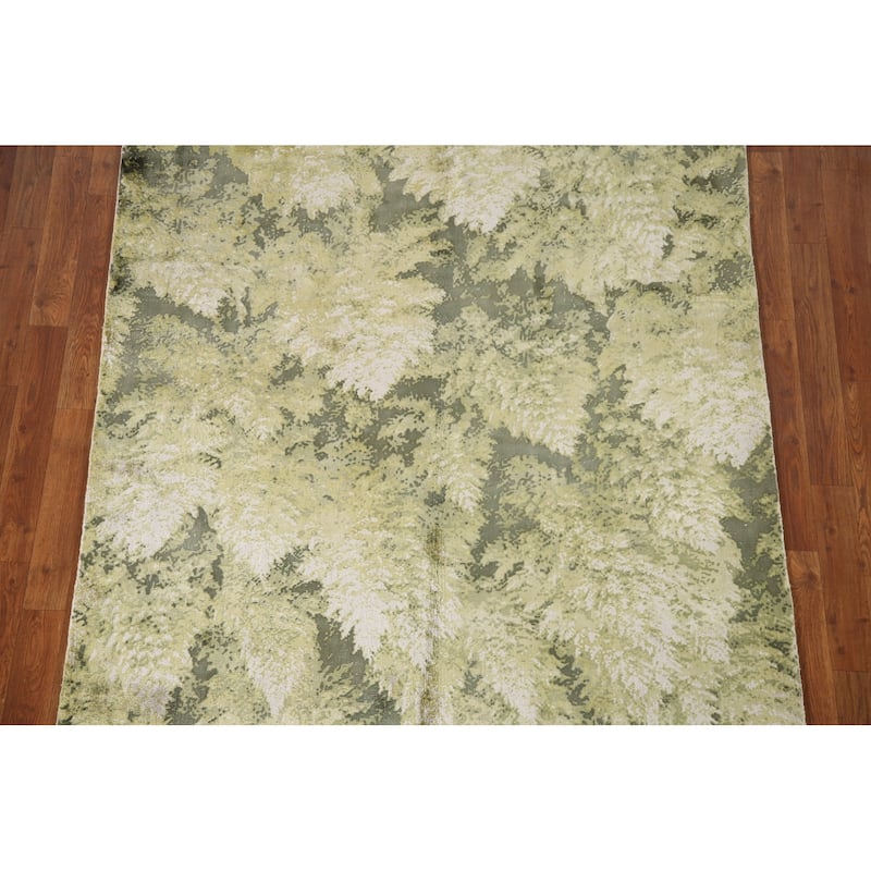 All-Over Green Abstract Modern Area Rug Hand-knotted Wool Carpet - 4'8"x 6'6"