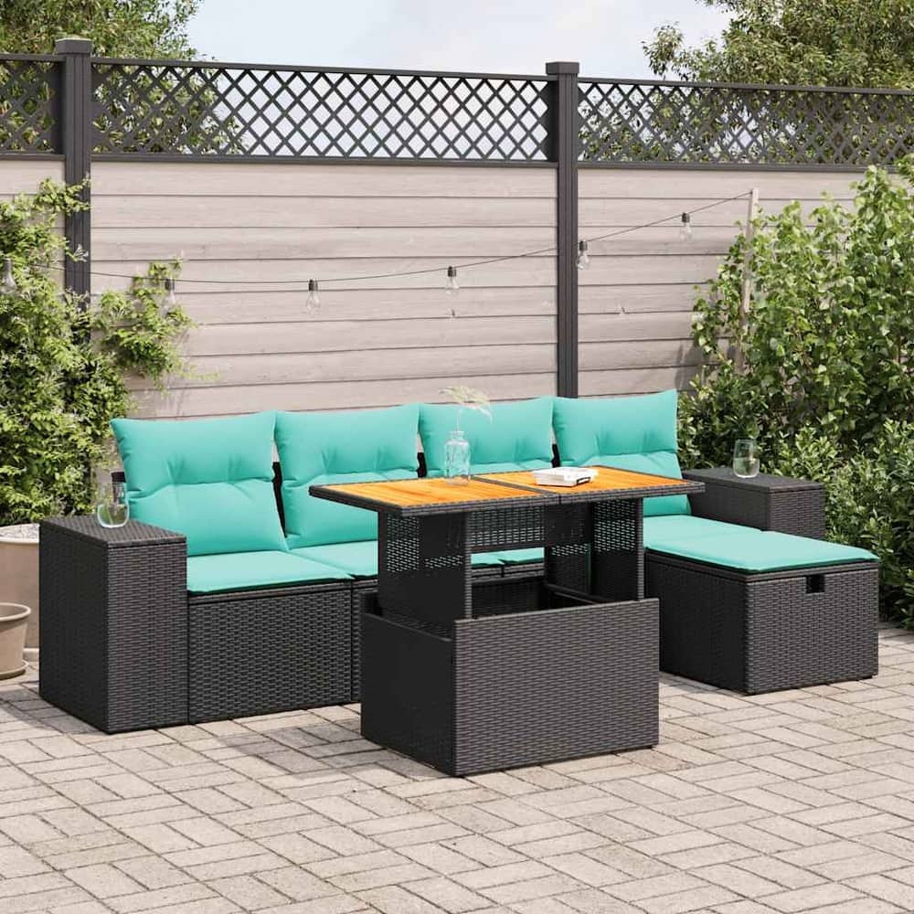 vidaXL Patio Sofa Set with Cushions Outdoor Furniture 6 Piece Poly Rattan - 21.7 x 21.7 x 14.6