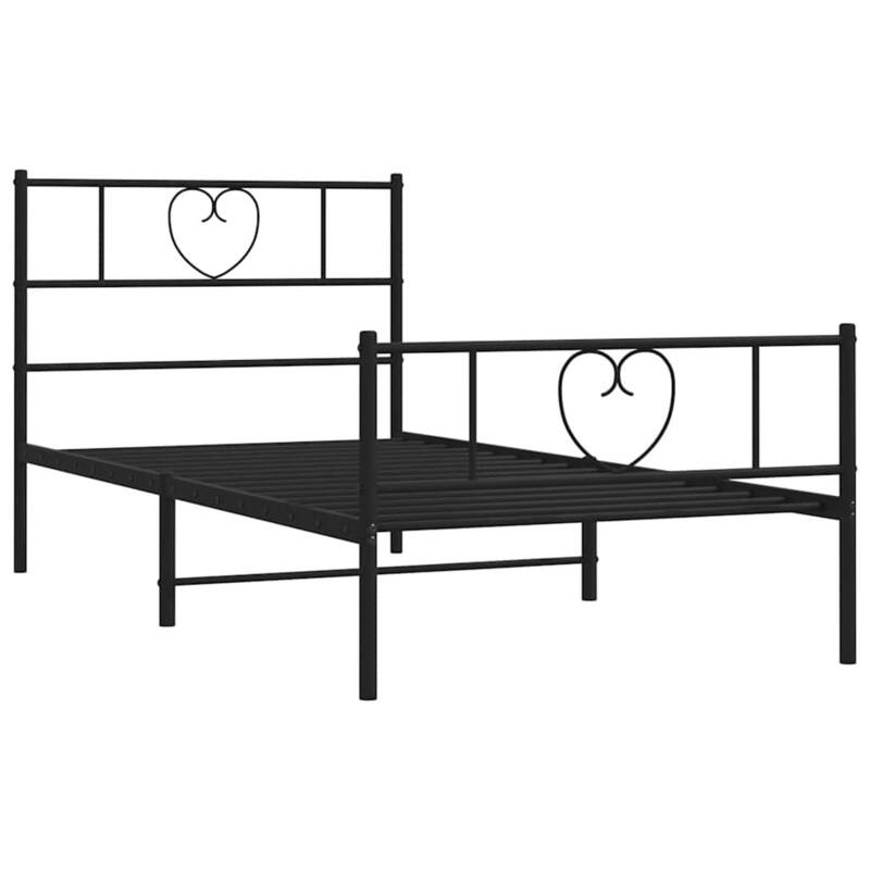 vidaXL Twin Metal Bed Frame with Headboard, Black, No Mattress - 77.2" x 41.3" x 35.4"
