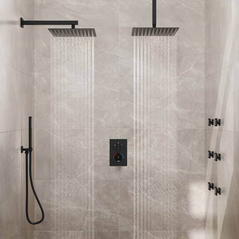 Thermostatic Dual Shower Head System ,12" High-Pressure Rainfall Shower Faucet with 4-Function Sprays