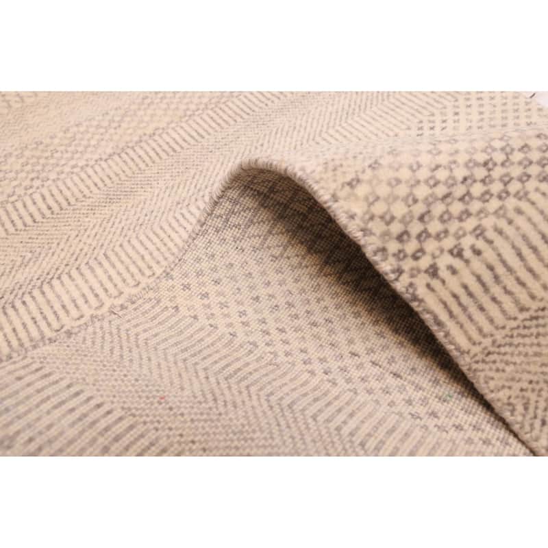 ECARPETGALLERY Hand-knotted Finest Silk Shadow Ivory Wool Rug - 2'6 x 11'10