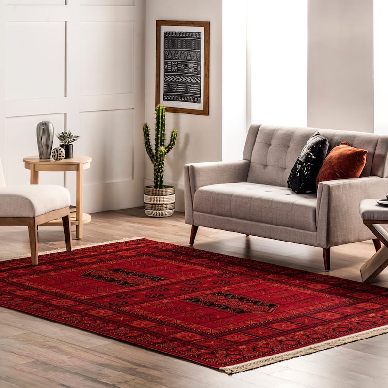 Nuloom Billie Traditional Paneled Fringe Area Rug - 4' x 6' - Red - Rectangle