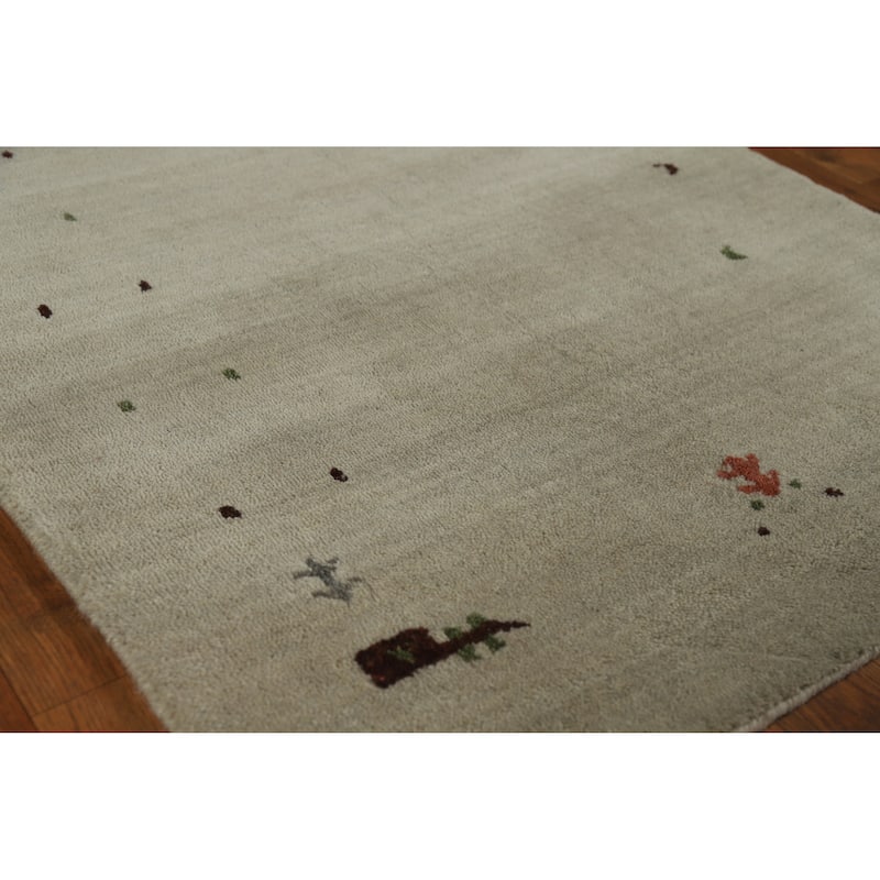 Tribal Gabbeh Indian Runner Rug Hand-Knotted Beige Wool Carpet - 2'8" x 11'5" - 2'8" x 11'5" - Ivory/Beige