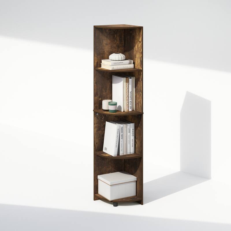 Furinno Basic 4-Tier Corner Multipurpose Standing Shelf, Amber Pine
