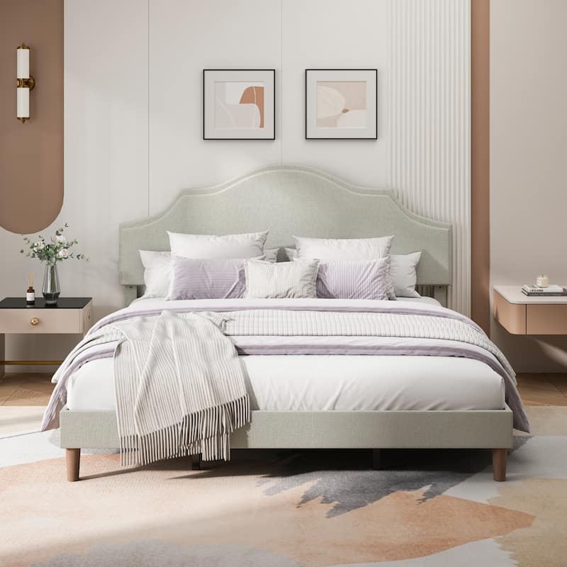 GDFStudio Bed Frame Upholstered Platform Bed with Adjustable Headboard