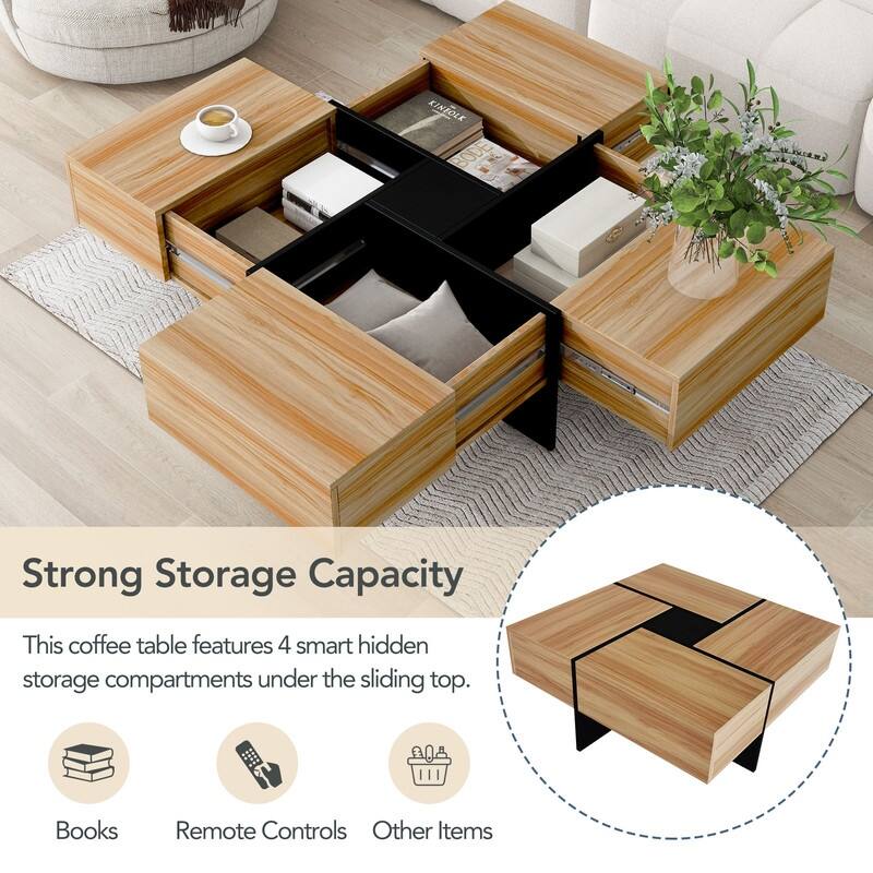 ON-TREND Unique Design Coffee Table with 4 Hidden Storage Compartments
