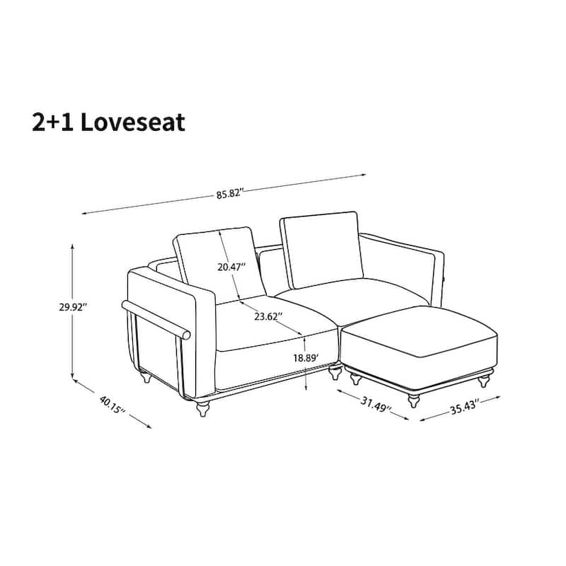 Deep Seat Chenille Chaise Sectional Sofa with Down-Filled, Removable Sofa Cover, Solid Wood Armrests and Stainless Steel Frame