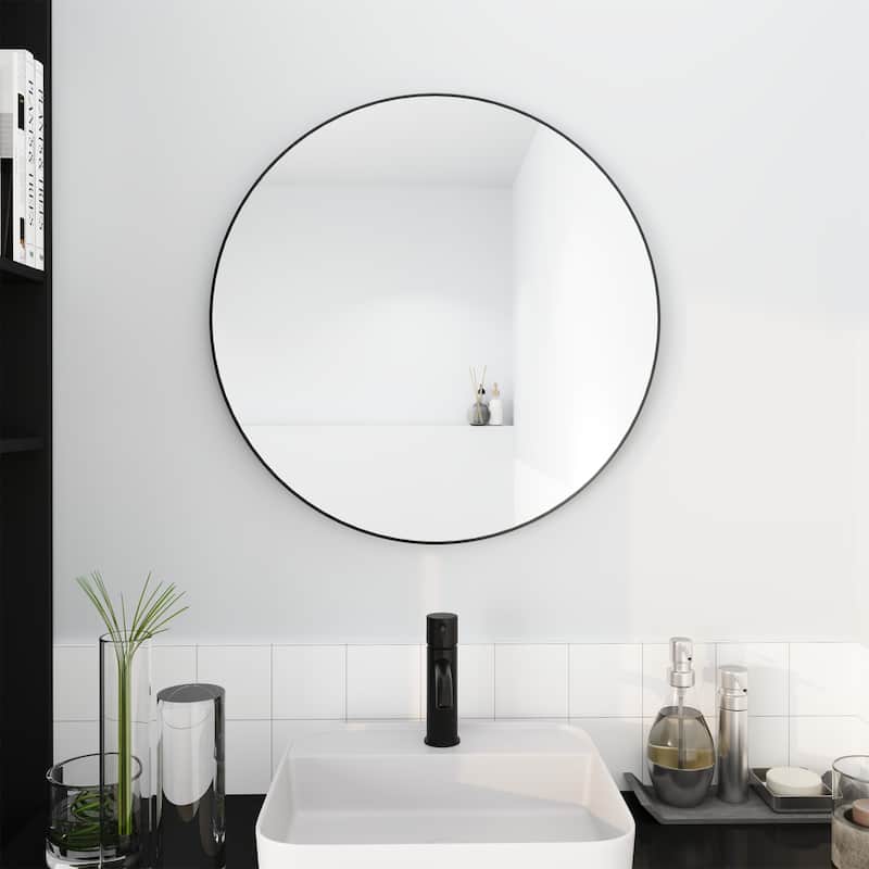 Black 24" Large Circular Mirror - Black