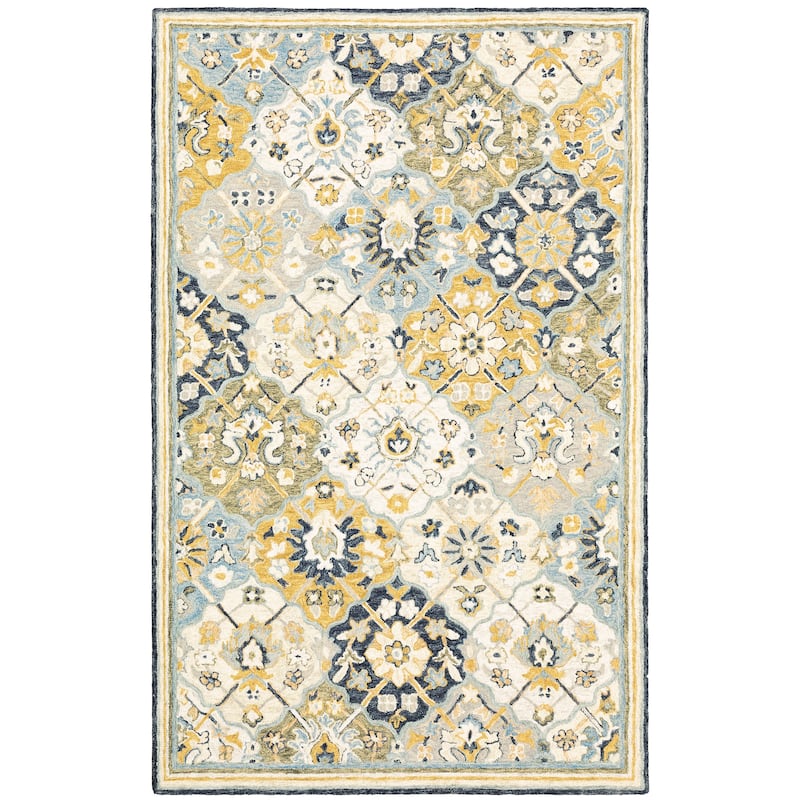 Style Haven Ava Hand-tufted Wool Loop-pile Floral Panel Blue/ Gold Area Rug - 3' 6" x 5' 6" - Rectangle