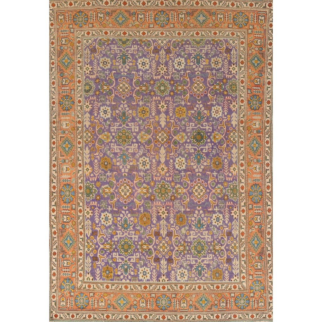 Hand Knotted Oriental 100% Wool Carpet Traditional All-Over Purples Tabriz Area Rug - 9' 8'' X 6' 8''