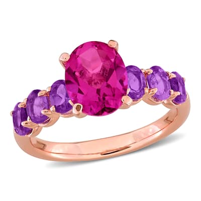 Miadora 3 1/5ct TGW Pink Topaz and Amethyst-Africa Ring in Rose Plated Sterling Silver