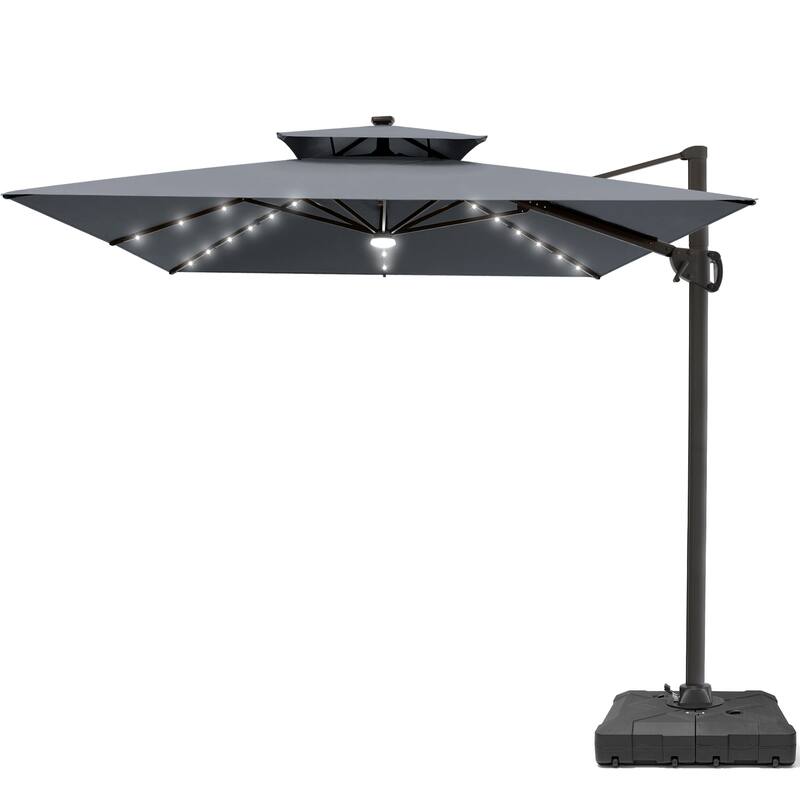 VredHom 9 x 11ft Outdoor Rectangular Dual Top Cantilever Patio Umbrella LED Light