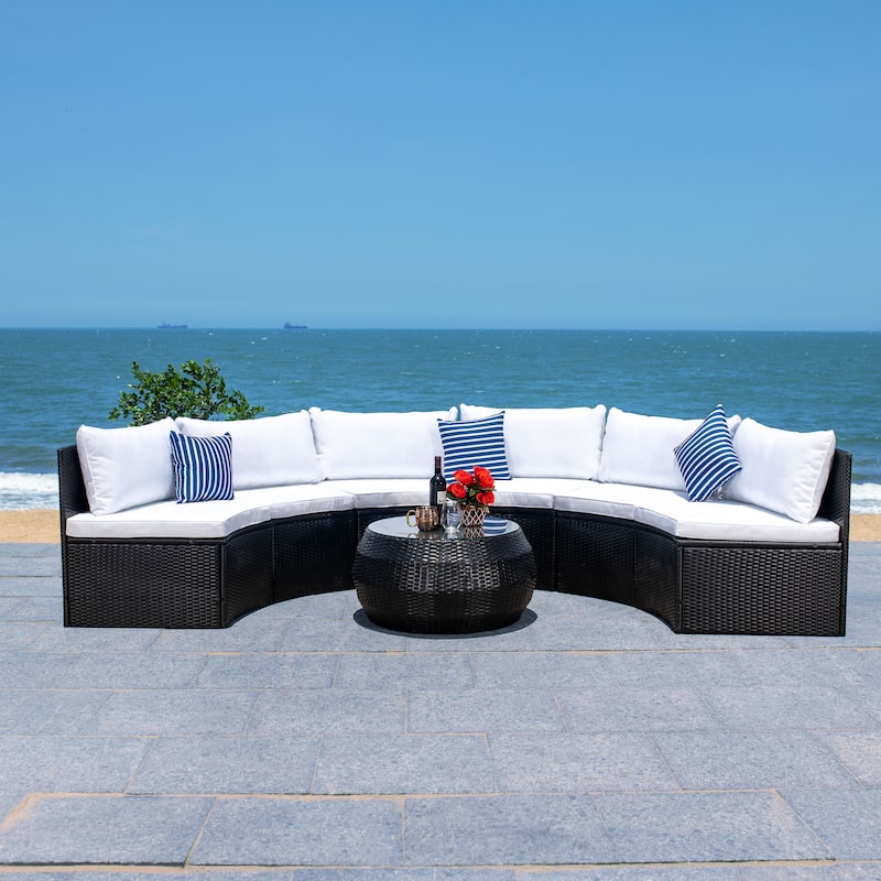SAFAVIEH Outdoor Patio Furniture Jesvita Demilune Half-Moon Wicker Patio Set