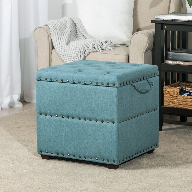Teal storage ottoman hot sale with tray