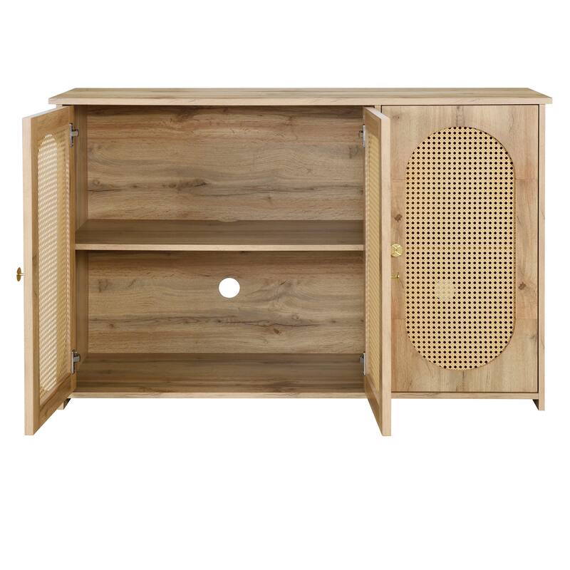 Sideboard with 3 Artificial Rattan Doors and Metal Handles